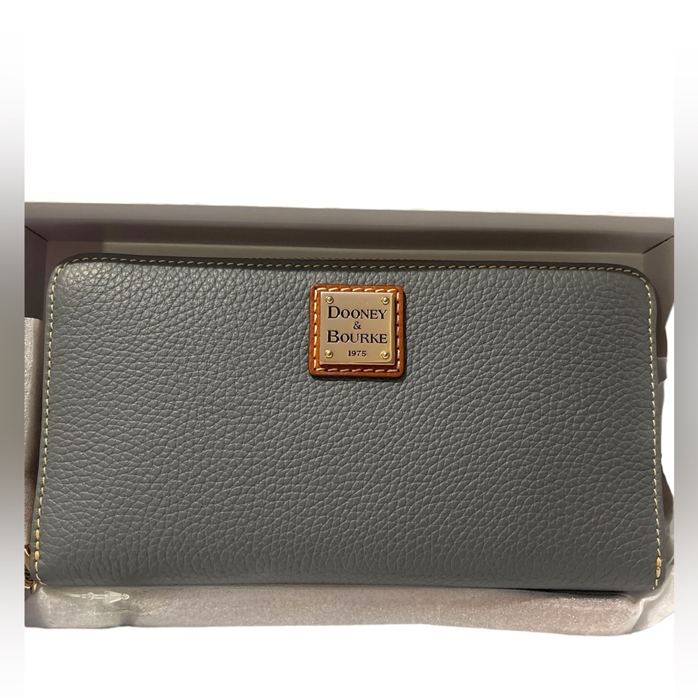 Dooney & Bourke Pebble Grain Large Zip Around Wristlet Wallet Leather Slate NWT